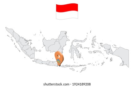 Location of Province Bali on map Indonesia. 3d Bali flag map marker location pin. Quality map with Provinces of Indonesia for your web site design, app, UI. EPS10.