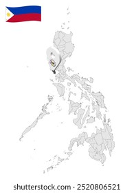 Locación Provincia de Bataan en el mapa Filipinas. Señal de ubicación 3d de Bataan. Mapa de calidad con provincias de Filipinas para su diseño. Ilustración vectorial. EPS10.