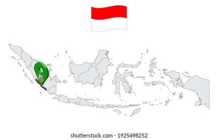 Location of Province Bengkulu on map Indonesia. 3d Bengkulu flag map marker location pin. Quality map with Provinces of Indonesia for your web site design, app, UI. EPS10.