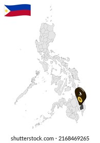 Location Province of Davao de Oro auf Karte Philippinen. 3D Ortszeichen der Provinz Davao de Oro. Qualitätsplan mit den philippinischen Provinzen für Ihr Design. Vektorgrafik. EPS10.