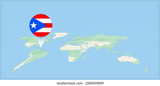 Location of Puerto Rico on the world map, marked with Puerto Rico flag pin. Cartographic vector illustration.