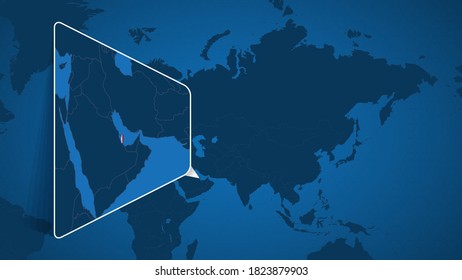 Location of Qatar on the World Map with Enlarged Map of Qatar with Flag. Geographical Vector Template for your design.