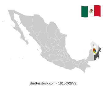 Ubicación de Quintana Roo en el mapa de México. 3d señal de ubicación de Quintana Roo. Mapa de calidad con provincias de México para su diseño. EPS10.