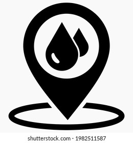 Location rain. GPS drops. Weather icon. Downpour on the map. Vector icon.