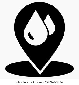 Location rain. GPS drops. Weather icon. Downpour on the map. Vector icon.