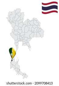 Location of  Ranong  Province on map Thailand. 3d Ranong  flag map marker location pin. Quality map with Provinces of  Thailand for your web site design, app, UI. EPS10.