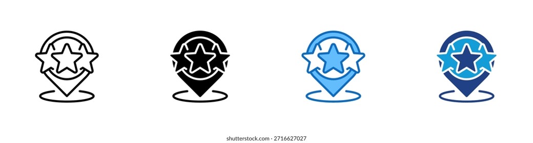 Location Rating Multiple Style Icon Design Vector - Map pin with stars symbol showing rating, quality, or customer review for a place