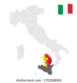 Location region Sicily on map Italy. 3d Sicily location sign. Quality map  with regions of Italy for your web site design, app, UI.  Stock vector. EPS10.