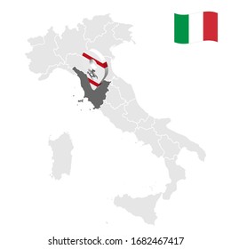 Location region Tuscany on map Italy. 3d Tuscany location sign. Quality map  with regions of Italy. Stock vector. EPS10.