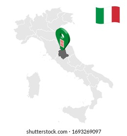 Location region Umbria on map Italy. 3d Umbria location sign. Quality map  with regions of Italy. Stock vector. EPS10.