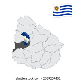 Location Rio Negro Department  on map Uruguay. 3d location sign similar to the flag of  Rio Negro Department. Quality map  with  regions of Uruguay for your design. EPS10