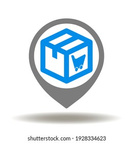 Location road pointer and packaging box vector icon. Procurement symbol.