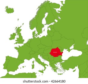 Location of Romania on the Europa continent