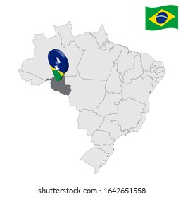 Location of Rondonia on map Brazil. 3d Rondonia location sign similar to the flag of Rondonia. Quality map  with regions of Brazil. Federal Republic of Brazil. EPS10.