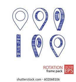 location rotating icon set of frames in the style of doodle