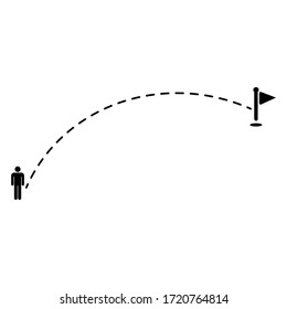 Ruta de ubicación A a B, inicio o fin. Sencillas líneas de trazos y rutas de senderismo aisladas en fondo blanco. Símbolo de ruta. Icono de línea delgada de símbolos. Juego de destino monolineal Premium.