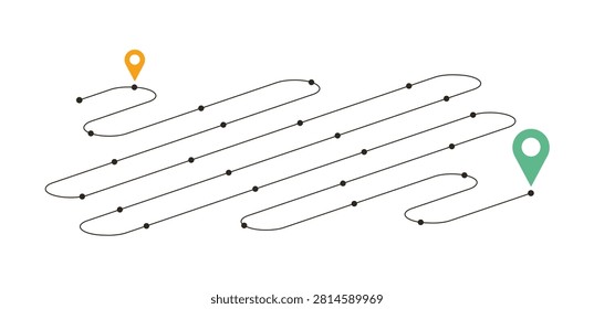 Location Route with Diagonal Serpentine Dotted Path and Orange Green Pin Icons