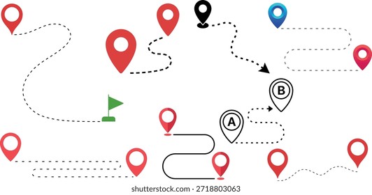 Localização Conjunto de ícones de rota, Navegação Movimento de viagem e Mapa Direção Vetor