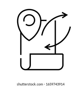 Icono de línea de ruta de ubicación, signo de concepto, ilustración de vector de esquema, símbolo lineal.