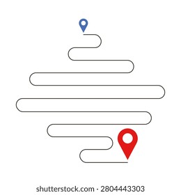 Location Route with Vertical Zigzag Serpentine Path and Pin Icons