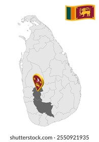 Localização Sabaragamuwa Province no mapa Sri Lanka. Sinal de localização 3d semelhante à bandeira da província de Sabaragamuwa. Mapa de qualidade com Províncias do Sri Lanka para o seu design. EPS10