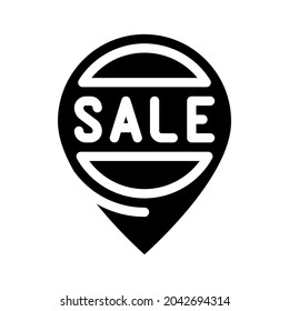 location sale glyph icon vector. location sale sign. isolated contour symbol black illustration