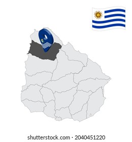 Location Salto  Department  on map Uruguay. 3d location sign similar to the flag of Salto Department. Quality map  with  regions of Uruguay for your design. EPS10