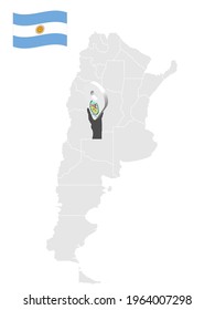 Location of  San Luis on map Argentina. 3d location sign similar to the flag of San Luis. Quality map  with  provinces of  Argentina for your design. EPS10