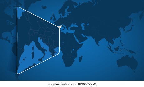 Location of San Marino on the World Map with Enlarged Map of San Marino with Flag. Geographical Vector Template for your design.