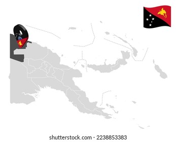 Location  Sandaun Province  on map Papua New Guinea. 3d location sign similar to the flag of  Sandaun Province. Quality map  with  Provinces of the Papua New Guinea for your design. EPS10