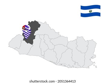 Location of  Santa Ana Department on map El Salvador. 3d location sign similar to the flag of Santa Ana. Quality map  with  provinces of  El Salvador for your design. EPS10