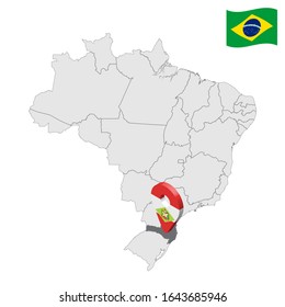 Location of Santa Catarina on map Brazil. 3d Santa Catarina location sign similar to the flag of Santa Catarina. Quality map  with regions of Brazil. Federal Republic of Brazil. EPS10.