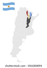 Location of  Santa Fe Province  on map Argentina. 3d location sign similar to the flag of Santa Fe. Quality map  with  provinces of  Argentina for your design. EPS10