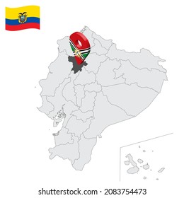 Location Santo Domingo de los Tsachilas Province on map Ecuador. 3d location sign similar to the flag of Santo Domingo de los Tsachilas. Quality map  with  provinces for your design. EPS10