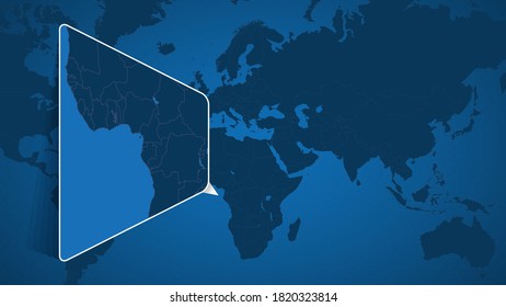 Location of Sao Tome and Principe on the World Map with Enlarged Map of Sao Tome and Principe with Flag. Geographical Vector Template for your design.