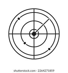 Location scanner icon, signal radar pictogram. Lined, simple vector design, black symbol isolated on white background.
