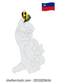 Location of Schellenberg on map Liechtenstein. 3d location sign similar to the flag of Schellenberg. Quality map  with regions  Principality of Liechtenstein for your design. EPS10.