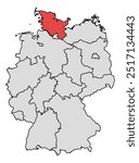 Location of Schleswig-Holstein in Germany
red colour, thick border