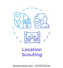 Location scouting multi color concept icon. Film production, nature environment. Round shape line illustration. Abstract idea. Graphic design. Easy to use in infographic, presentation