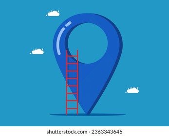 Location search concept. Pin icon with ladder vector