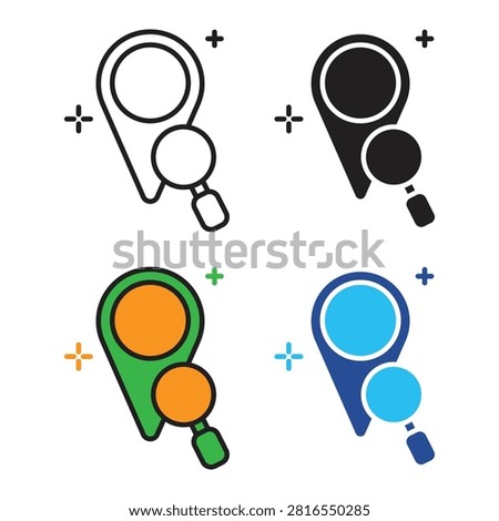 Location Search and Find Navigation Vector Icon Set. Vector icon set showing map pin with magnifying glass representing location search, address finder, and navigation discovery.