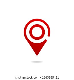 Location search icon. Maps pin with magnifier glass isolated on white background. Vector illustration