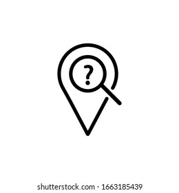Location search icon. Maps pin with magnifier glass isolated on white background. Vector illustration