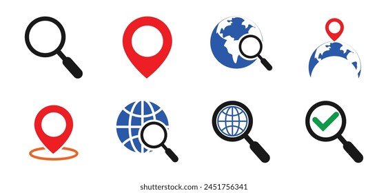 conjunto de iconos de búsqueda de ubicación, diseño simple y complejo, para necesidades gráficas, Vector eps 10.