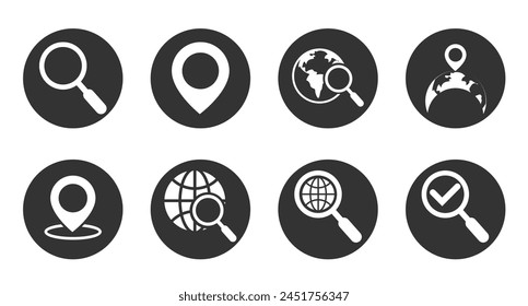 Location Search Icon Set, einfaches und komplexes Design, für grafische Bedürfnisse, Vektorgrafik EPS 10.