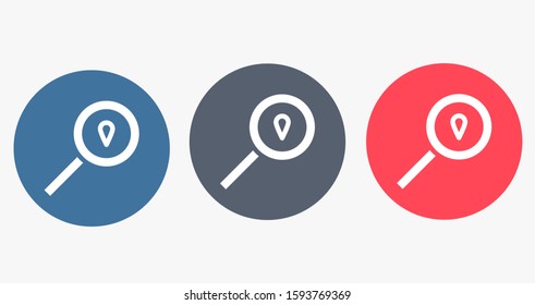 Location search linear icon. Thick line illustration. Magnifying glass with map pinpoint. Contour symbol. Vector isolated outline drawing
