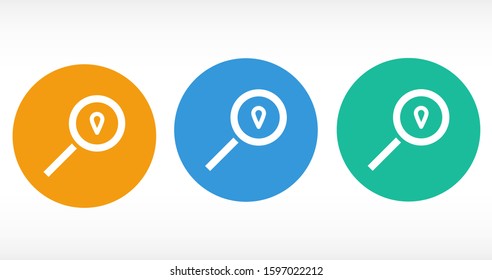 Location search linear icon. Thick line illustration. Magnifying glass with map pinpoint. Contour symbol. Vector isolated outline drawing
