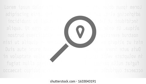 Location search linear icon. Thick line illustration. Magnifying glass with map pinpoint. Contour symbol. Vector isolated outline drawing