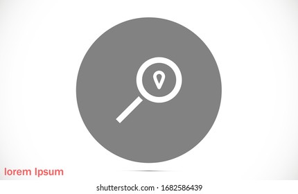 Icono lineal de búsqueda de ubicación. Ilustración de línea gruesa. Vidrio de aumento con pinpoint plano. Símbolo de contorno. Dibujo de contorno aislado del vector
