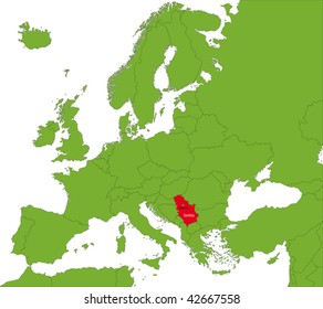 Location of Serbia on the Europa continent